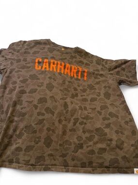 Carhartt Brown Camo Short-Sleeve Tee with Orange Logo